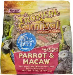 F.M. Brown's Tropical Carnival Chunky Caribbean Spice Parrot/Macaw Bird Food - 5 Lb Bag