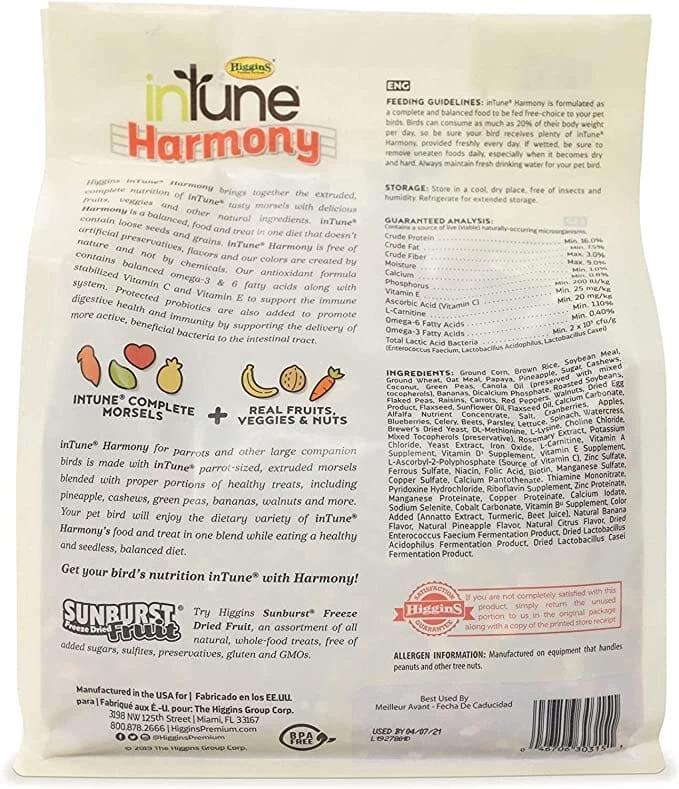 Higgins Intune Natural Harmony Parrot Bird Food - 3 Lbs - Image 2