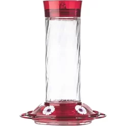More Birds Diamond Glass Hummingbird Feeder With Ant Moat - Red - 30 Oz Cap