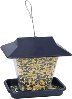 More Birds Ranch Sunflower Plastic Hopper Wild Bird Feeder - Navy - 1.7 Lbs Cap