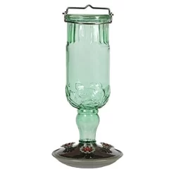 Perky-Pet Antique Glass Bottle Hummingbird Feeder - Green - 24 Oz Cap