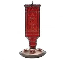 Perky-Pet Square Glass Antique Bottle Hummingbird Feeder - Red - 24 Oz Cap